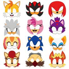 Sega 12个索尼克官方授权3D立体独特索尼克角色扮演面具 万圣节面具 Cosplay服装面具 刺猬派对面具 12个不同款式的纸质面具，含索尼克主题生日派对用品