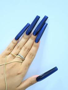 Premium Handmade Long Cat Eye Press On Nails, Multiple Solid Colors, Concert, Glam Night Styles, Gift For Her Summer - Royal Blue - View 3