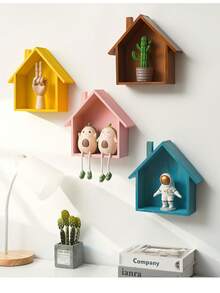 1pc Cute Little House Wall Shelf, Wooden Storage Rack For Kids Room, Nursery, Dining Room, Reusable Home Decor