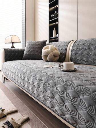 1pc Quilted Sofa Cushion, Warm Plush Sofa Cover With Leaf Pattern, Non-Slip, Modern Style Sofa Seat Pad, Pet-Friendly, Machine Washable, Suitable For L-Shaped Combination Sofa And 1/2/3/4 Seater Sofa (Sold Separately)