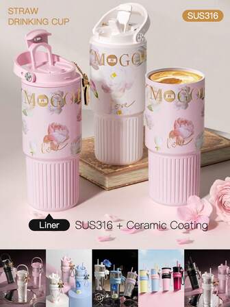 Großer Fassungsraum 500ml/680ml/700ml/710ml Isolierbecher - Edelstahl Kaffeebecher mit Deckel, Reisebecher für heiße & kalte Getränke, passend in Getränkehalter, Material, Ausgussdeckel mit Strohhalterung, rutschfestes Silikongriff, tragbar & robust für Outdoor, Camping, Büro, als Geschenk für Wasserflasche für Freundin, Studentin, Jungen