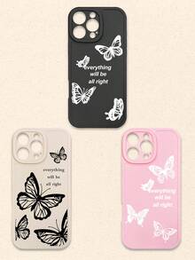 Conjunto de 3 peças de luxo com estampa de borboletas rosa e preta, capa de celular fosca e macia, compatível com iPhones e smartphones Galaxy. Presente perfeito para a primavera. - Multicolorido - Ver 24