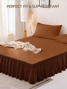 1 件基本款轻质荷叶边床裙，经典款式，柔软时尚，100% 超细纤维，15 英寸长，摩卡棕色。适用于家庭床上用品和学校床上用品宿舍必需品，可机洗，经 Oeko-Tex 认证 - 摩卡棕 - 查看 7