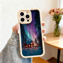 Cubierta de teléfono con borde protector gris oscuro diseño de casa en la nieve aurora boreal en bosque invernal para uso diario y viajes - Café integral - Ver 4