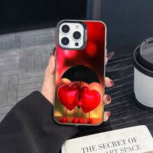 Colorful Silver Apple Phone Case Love In Full Color - 3D Hearted Couple With Umbrella Compatible With  11 To  17 Models The Cases Lens Protection Function Ensures The Camera Remains Undamaged During Shooting, Guaranteeing Image Quality - Black - View 6