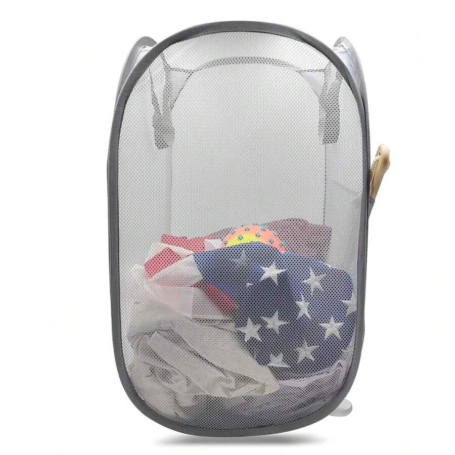 HONOMA Sturdy Mesh Laundry Hamper Basket Bag, Up Basket With Side Pocket For Laundry Room, Bathroom, Room, College Dorm Or Travel ( Vertical, Grey){Inchsize_nameinch:InchVerticalinch,Inchcolor_nameinch:InchGreyinch} - 灰色 - 查看 1