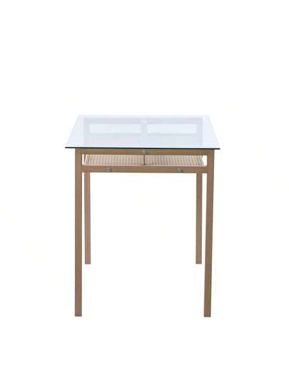 Dining Tafel Storage, 110*65*74, Tempered Glass Top, Rattan Moderne Table, Rectangular Leisure Coffee Beige view 5