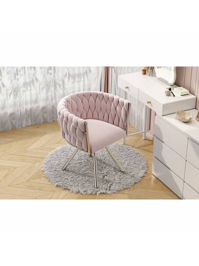 Dressing Chair, Piece, Luxe Swivel Bedroom Leisure Four Metal Support Legs, Roze view 5