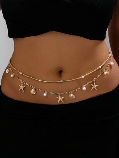 2 st bohemisk stil havsserie snäckskal & sjöstjärna pärlhalsband för kvinnor