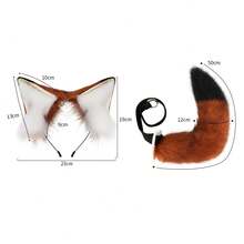 Realistic Fox Ears & Tail Costume with Soft Plush Fur - Orange & Black Anime Cosplay Outfit with Expressive Eyes Design, Comfortable Headband & Fluffy Tail for Halloween, Themed Parties, Roleplay - Durable & Easy-Care Character Costume for Adults & - ブラウン,ブラック - チェックする 3