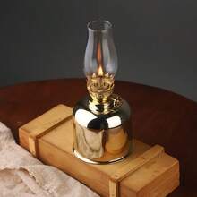 1 pieza Lámpara de aceite de metal vintage con mecha ajustable y perilla de control de combustible - Lámpara de queroseno con llama real de carbón/parafina para interiores/exteriores, camping - No se requiere (sin aceite de lámpara)