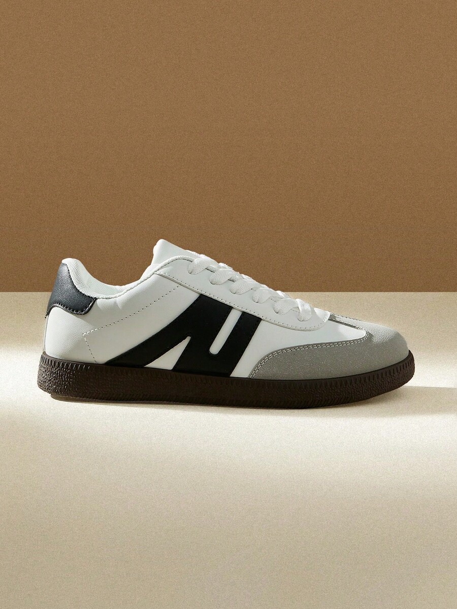 أحذية رياضية كاجوال منخفضة الكعب للطالبات في فصل الخريف، أحذية تزلج لينة مربوطة بالسير، ألوان عصرية مكتلة، خفيفة الوزن ومريحة بمقاسات كبيرة - رمادي - مشاهدة 1