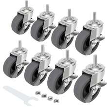 Caster Wheels, 3" Locking Swivel Stem Casters Set Of 4, 3_8"-16 X 1 (Screw Diameter 3_8", Length 1") Rubber Casters With 360 Degree No Noise Wheels For Furniture - ColorB - 查看 1