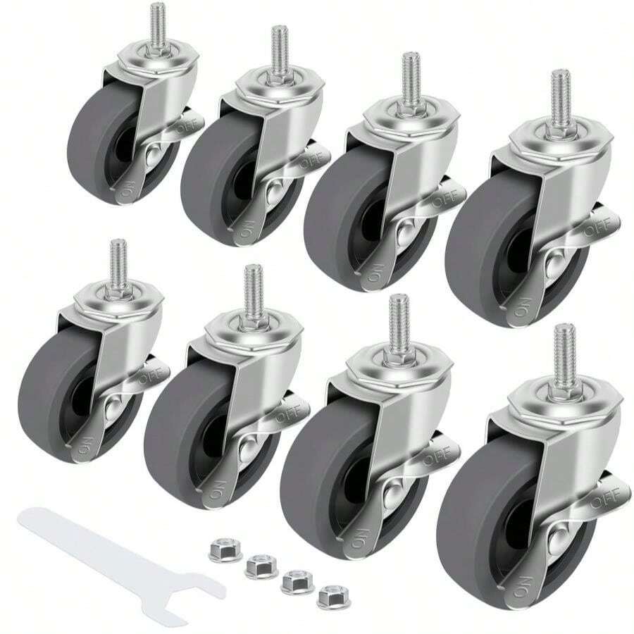 Caster Wheels, 3" Locking Swivel Stem Casters Set Of 4, 3_8"-16 X 1 (Screw Diameter 3_8", Length 1") Rubber Casters With 360 Degree No Noise Wheels For Furniture - ColorB - 查看 1