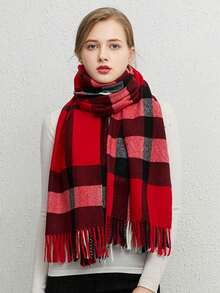 1pc Women's Fashion Korean Plaid Scarf, Autumn And Winter Warm Fashion Fringe Student Scarf, Thick Long Scarf For Male Couple Shawls,Women Beige Plaid Tassel Scarf, Elegant Fashion Faux Cashmere Shawl, Windproof And Warm For Outdoor, Autumn/Winter For Dress,Valentine's Day Surprise Gifts, Christmas Gifts, New Year's Gifts - Multicolor - View 13