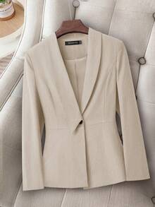 HOMEYEE Vintage Lapel Long Sleeve Casual Elegant Business Office Lady Blazer Jacket, Suitable For All Seasons - 卡其色 - 查看 3