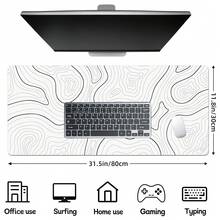 1pc Large Gaming Mouse Pad Keyboard Pad Long Gaming Pad White Mouse Pad With Anti-Slip Rubber Base, Extended Mouse Mat XL Mouse Pad Large Mouse Mat (White With Black Topographic Line)