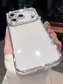 Funda de teléfono transparente con protección de lente de cámara, chapada en un proceso de enchapado lujoso que muestra un diseño exquisito y glamoroso para adaptarse a una variedad de modelos, incluido el último 17 Pro Max y otras versiones populares. Regalo de cumpleaños de primavera - Plateado - Ver 7