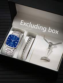 4pcs Fashionable Business & Casual Steel Band Watches, Retro Silver Square Dial Calendar Quartz Wristwatches For Men - Silver - View 6