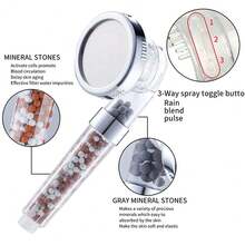 1pc 3-Setting Negative Ion Shower Head, Transparent Red & White Stone Shower Head, Home Pressurized Bathing Shower Head - Multicolor - View 4