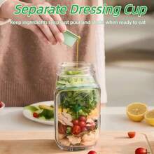 1pc Side Opening Salad Jar, Salad Jar, Leak Proof Salad Container, Suitable For Dishwasher Cleaning, Office, Lunch, Picnic, Travel Portable Meal Can - Multicolor - View 9