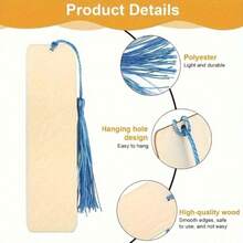 10 件/20 件/30 件木质空白书签，DIY 木制工艺品激光切割吊坠饰品（包括随机颜色流苏）