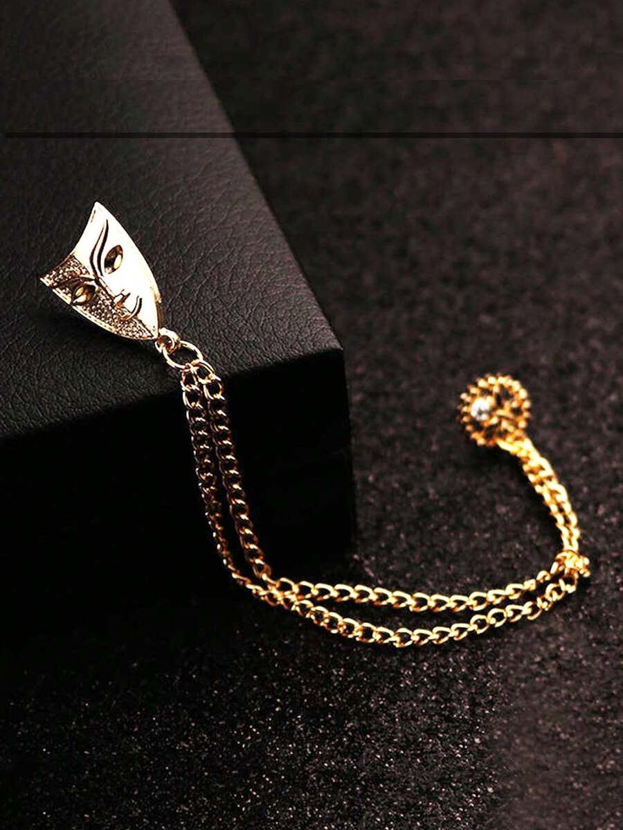 دبوس وشاح كريستالي قابل للتعديل، دبوس صدر بسلسلة شرابة للبدلات الرجالية، شارة قناع ماسية فاخرة، زهرة صدر عتيقة، هدية لحفلات عيد الميلاد وعيد الهالوين