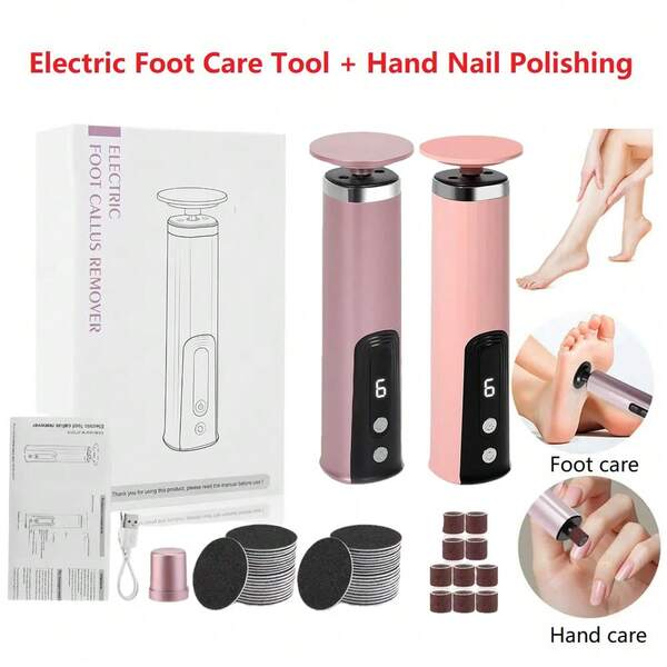 2 In 1 Electric File For Feet Pedicure Machine Nail Polishing Dead Skin Remover Callus Foot Grinding Trimmer Rechargeable Foot Care Tool 1200mAh