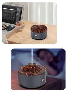 300毫升 白色/黑色 7色火焰香薰加湿器，带精油功能，USB供电桌面火焰雾化加湿器，适用于卧室客厅，装饰香薰氛围灯，可作为朋友生日节日礼物 - 彩色 - 查看 6