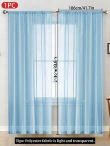 1pc Sheer Voile Curtain, Lightweight Translucent Fabric, Sun Blocking & Heat Insulation, Rod Pocket Top Design, Good Drapability, Suitable For Living Room, Bedroom, Balcony Decor | Autumn Decor, Room Decor - Sky Blue - View 14