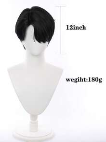 12英寸短款黑色韩流动漫Ji Nu波波头假发角色扮演合成万圣节派对耐热假发 - 黑色 - 查看 2