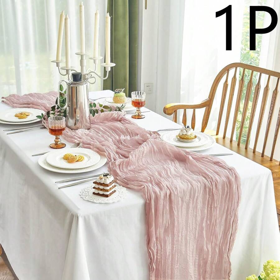 1 paquete de camino de mesa rosa estilo retro y rústico, transparente, adecuado para decoración de mesa larga en bodas y fiestas - Rosa - Ver 1