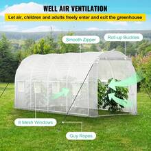 15 X 6.5 X 7 Ft Walk-In Tunnel Greenhouse, Portable Plant Hot House With Galvanized Steel Hoops, 1 Top Beam, Diagonal Poles, Zippered Door & 8 Roll-Up Windows, White - 15 x 6.5 x 7 ft White - 查看 5