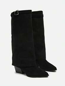 French Style Slim High Heel Thigh High Boots For Women, Autumn/Winter New Fashion Vintage Pants Leg Long Boots - Black - View 3