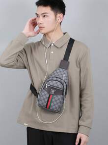 经典男士花卉胸包，时尚百搭斜挎包，大容量多功能轻便单肩包，胸前包，男女通用，带耳机孔，日常通勤包，商务包，礼品，学生包 - NO.2 - 查看 6