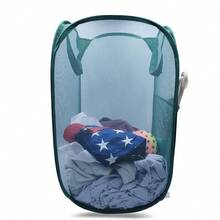 Sturdy Mesh Laundry Hamper Basket Bag, Up Basket With Side Pocket For Laundry Room, Bathroom,  Room, College Dorm Or Travel ( Vertical, Emerald){Inchsize_nameinch:InchVerticalinch,Inchcolor_nameinch:InchEmeraldinch} - 翠 - 查看 2