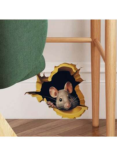 1 pieza Adhesivo de pared 3D creativo, patrón de agujero de ratón de dibujos animados, autoadhesivo, para decoración de pared en dormitorio, entrada, sala de estar, porche, decoración del hogar, pegatinas extraíbles, decoración de pared, decoración de habitación, decoración de cocina