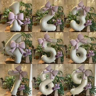 Set de 12 globos de aluminio con película digital de 40 pulgadas de color caramelo, decorados con grandes lazos rosas, adecuados para decorar fiestas de cumpleaños, colocar en reuniones familiares y celebraciones al aire libre