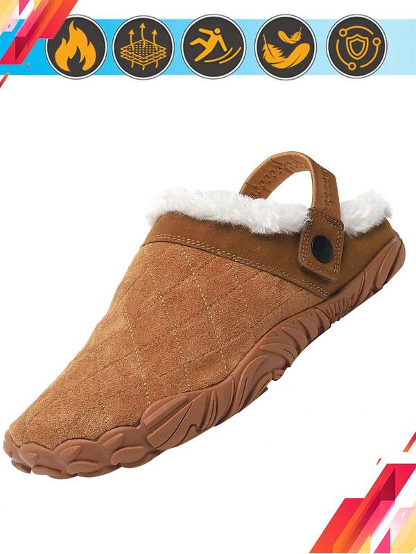 Scarpe morbide in camoscio e pelliccia calda per donna, stile minimalista adatto anche agli uomini. Semplice design, leggere, alla moda, con punta larga e suola a piedi nudi. Adatte per uso interno domestico, con fodera in pile, elegante stile college. Ideali per l'autunno e l'inverno.