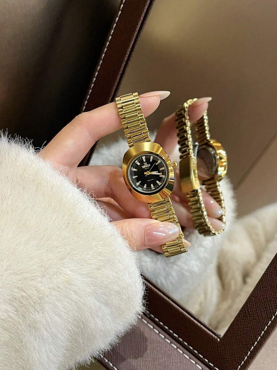 1款全新金/银防水不锈钢表带女士简约时尚商务腕表，适合日常佩戴 - 金色 - 查看 1
