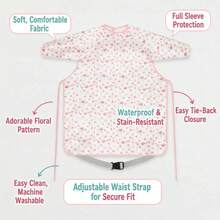 1件婴儿防水长袖围兜罩衫，可重复使用，采用柔软涤纶面料，全面覆盖婴幼儿身体 - 彩色 - 查看 6