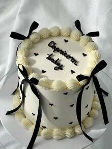 20pcs Bow Ribbon Cake Decorations, Black Silk Cake Skirt, Graduation Ceremony Cake Toppers, Decorate Your Cake, Birthday Party Tabletop Decor