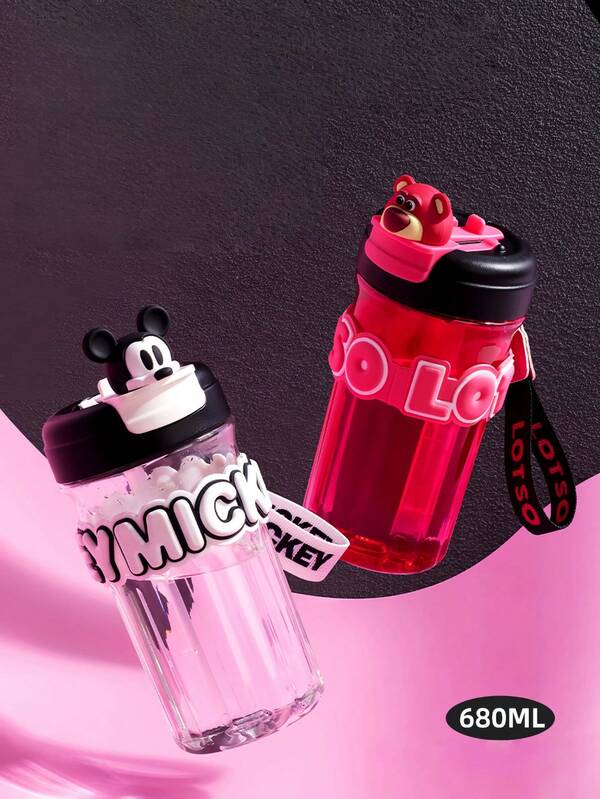 Disney 1 pieza Taza de leche genuina de Disney Mickey Strawberry Bear de 680ml/23oz, durable, a prueba de caídas y a prueba de agua, con tapa y asa portátil, funda con diseño de personaje lindo, regalo de Navidad, Halloween, Acción de Gracias o cumpleaños (algunas partes pueden ser aleatorias)