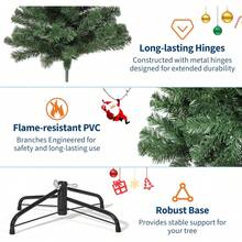 Árbol de Navidad de 6 pies / 7.5 pies con / sin luces led, Árbol de Navidad artificial de abeto realista, Bisagras de metal y soporte plegable, Árbol de vacaciones completo para el hogar, Fiesta, Decoración de invierno interior de la oficina, Fácil montaje - 6 pies de altura con luz - Ver 7