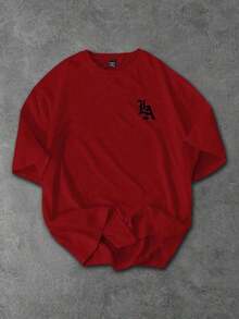 Camiseta de Hombre Manfinity  con Estampado de Letras, Manga Corta, Casual y Holgada, Versátil para el Verano, Estilo de los Años 2000 - Rojo - Ver 2