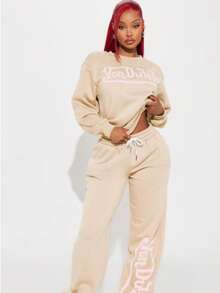 Plus Size Women's 2pcs Casual Graphic Print Sweatshirt And Sweatpants Set Back To School Going Out Outfit