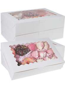 10pcs/1pc Bread Boxes With Window, 12" X 8" X 2.5" (30.5cm X 20.3cm X 6.4cm), Large White Cookie Boxes, Automatic Pop-Up Candy Boxes, Suitable For Pie, Cake, Muffin, Donut And Pastry, Party, Holiday, Wedding, Birthday - Pink - View 14