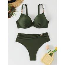 RWX VEST Plus Size Bikini With Structured Cups And High-Waisted Bottoms 2025 XX551 - xanh quân đội - Xem 2