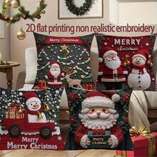 4 piezas Fundas de cojín impresas en terciopelo 2D con diseños navideños de Papá Noel, renos y árbol de Navidad, de 18" X 18", adecuadas para sala de estar, dormitorio, sofá, cama, decoración exterior. No incluye relleno de cojín (no es bordado real)
