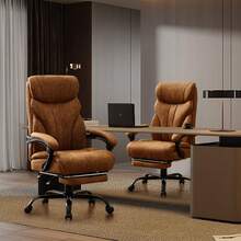 Silla de oficina grande y alta de 226 kg con reposapiés, silla ergonómica para juegos de cuero, con altura ajustable y reposabrazos abatibles, silla de escritorio reclinable para oficina en casa o juegos, color marrón - Marrón - Ver 3